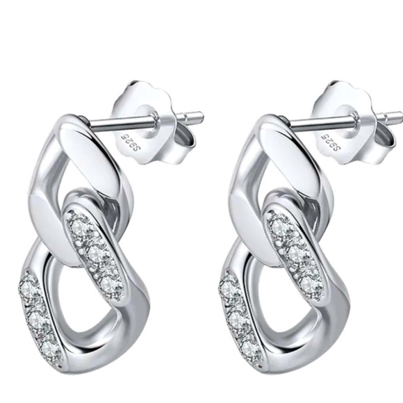 925 Sterling Silver Zircon White Gold Plated Rhodium Plated Earrings Studs - Picture 4 of 9